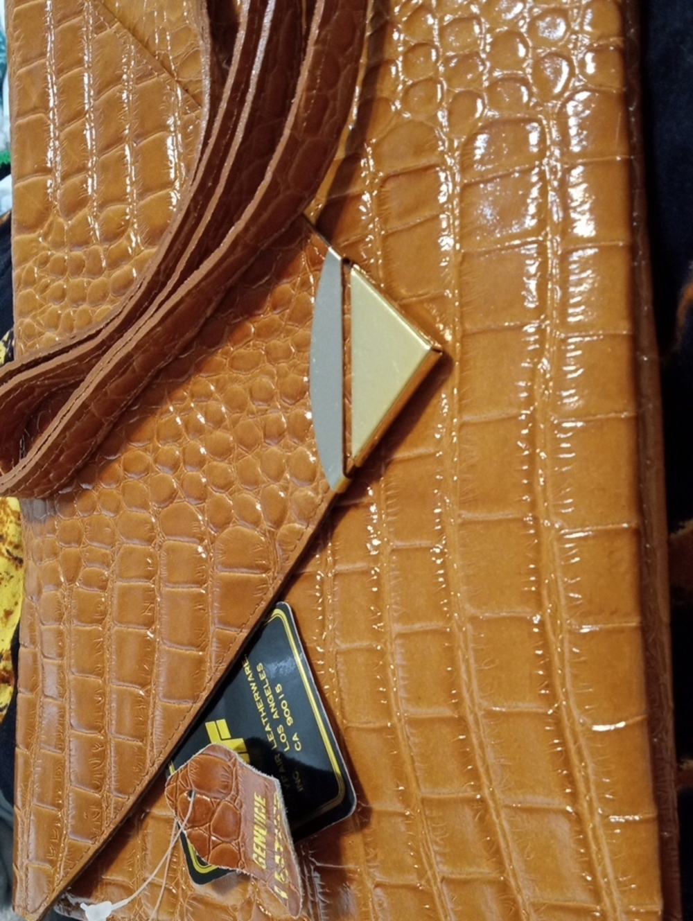 Cognac Croc-Embossed  Genuine Leather Shoulder Bag With Tags